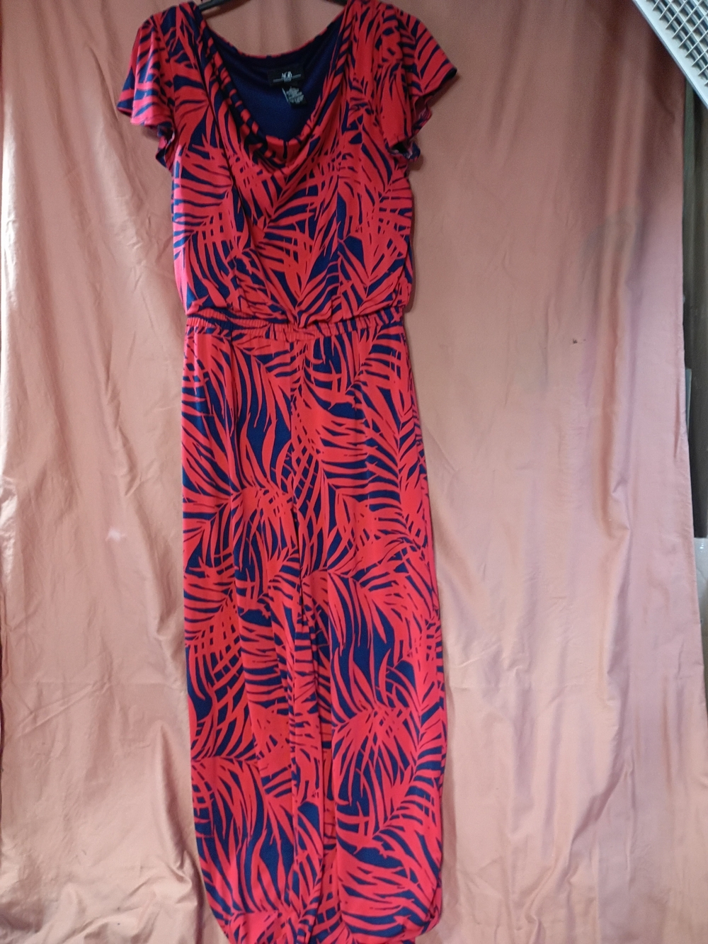 Red & Navy Palm-Print Jumpsuit Romper